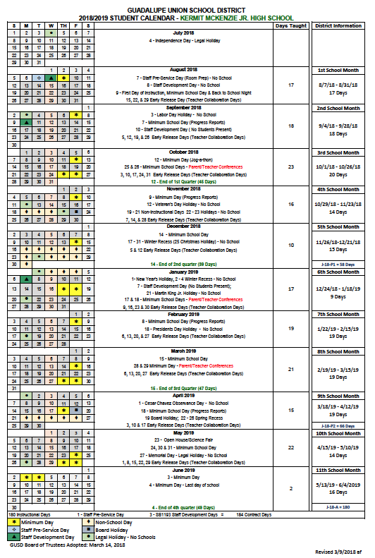 KM Academic Calendar